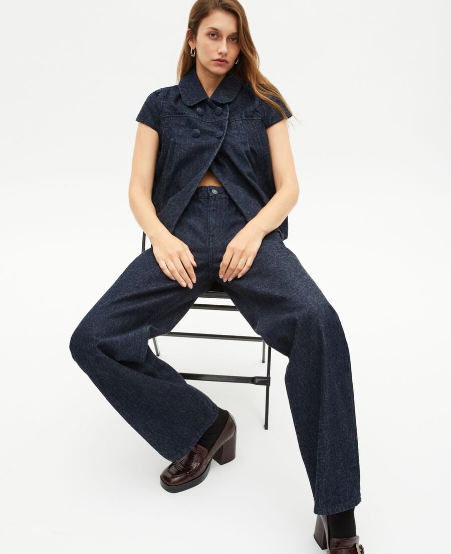 The Kooples FEMME BLUE ELECTRIC blouson manches courtes en denim bleu foncé