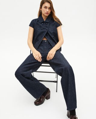 The Kooples FEMME BLUE ELECTRIC blouson manches courtes en denim bleu foncé
