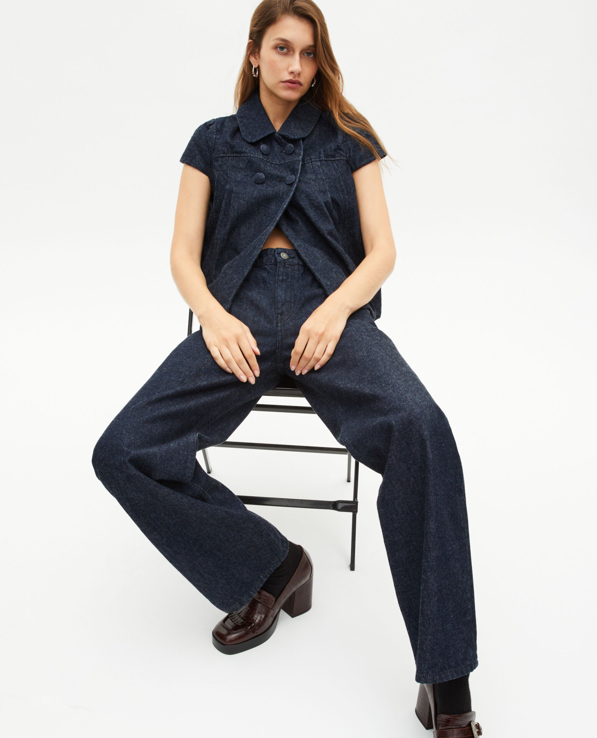 Blouson manches courtes en denim bleu foncé, BLUE ELECTRIC, hi-res image number null