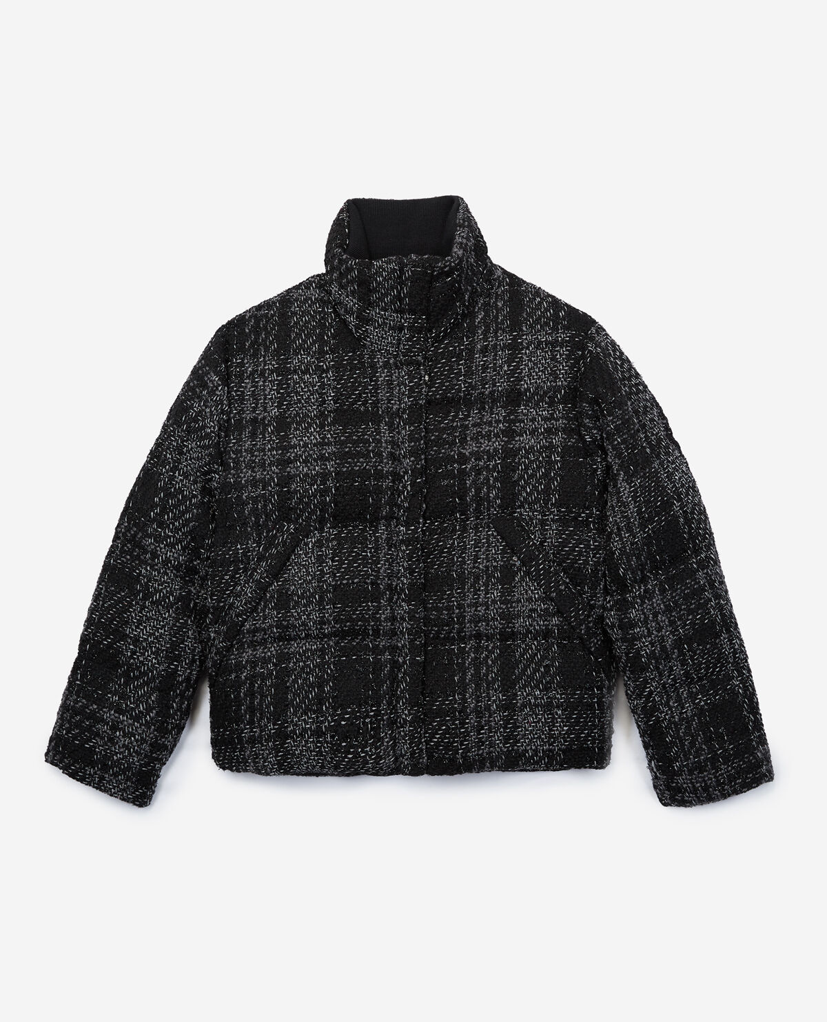 Grey and black tweed down jacket