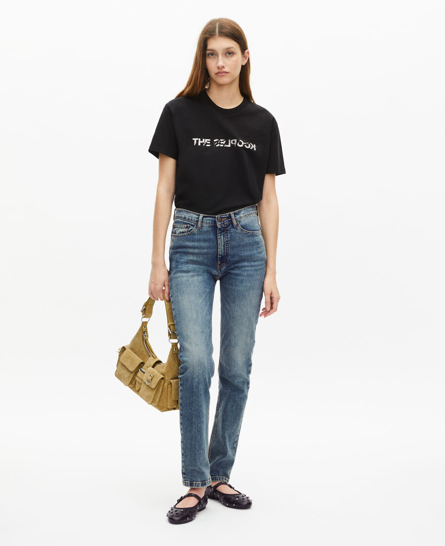 The Kooples DAMEN USED RAPIECE schmale jeans in verwaschenem blau