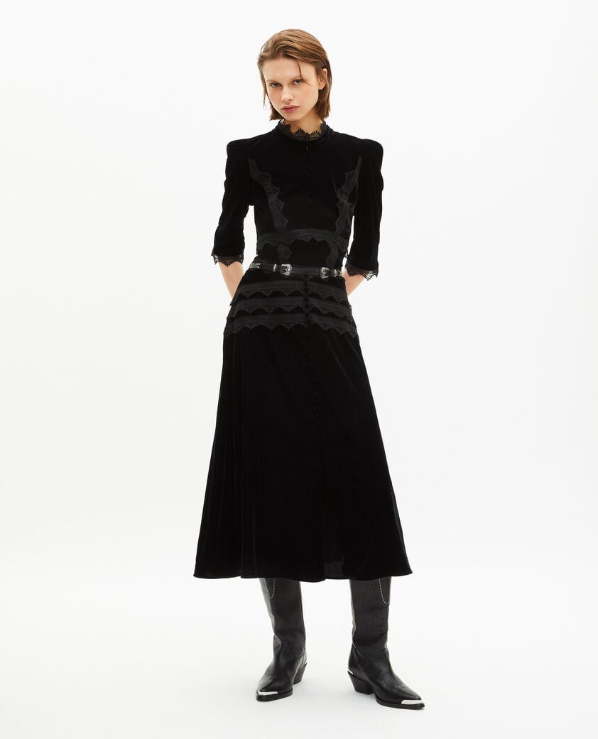 The Kooples FEMME BLACK jupe longue en velours noire