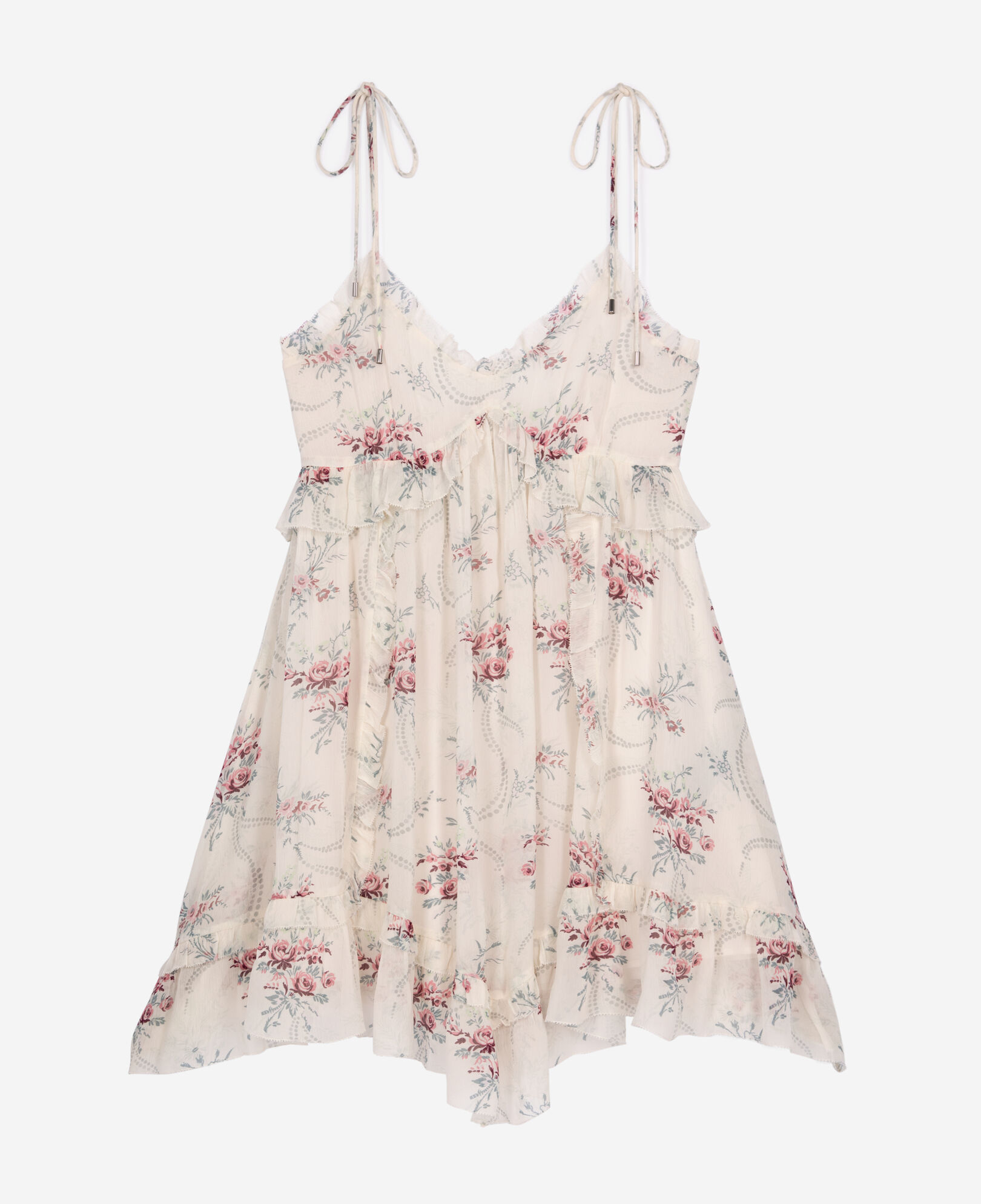 The Kooples WOMEN OFF WHITE / PINK short ecru 'antik flowers' print dress