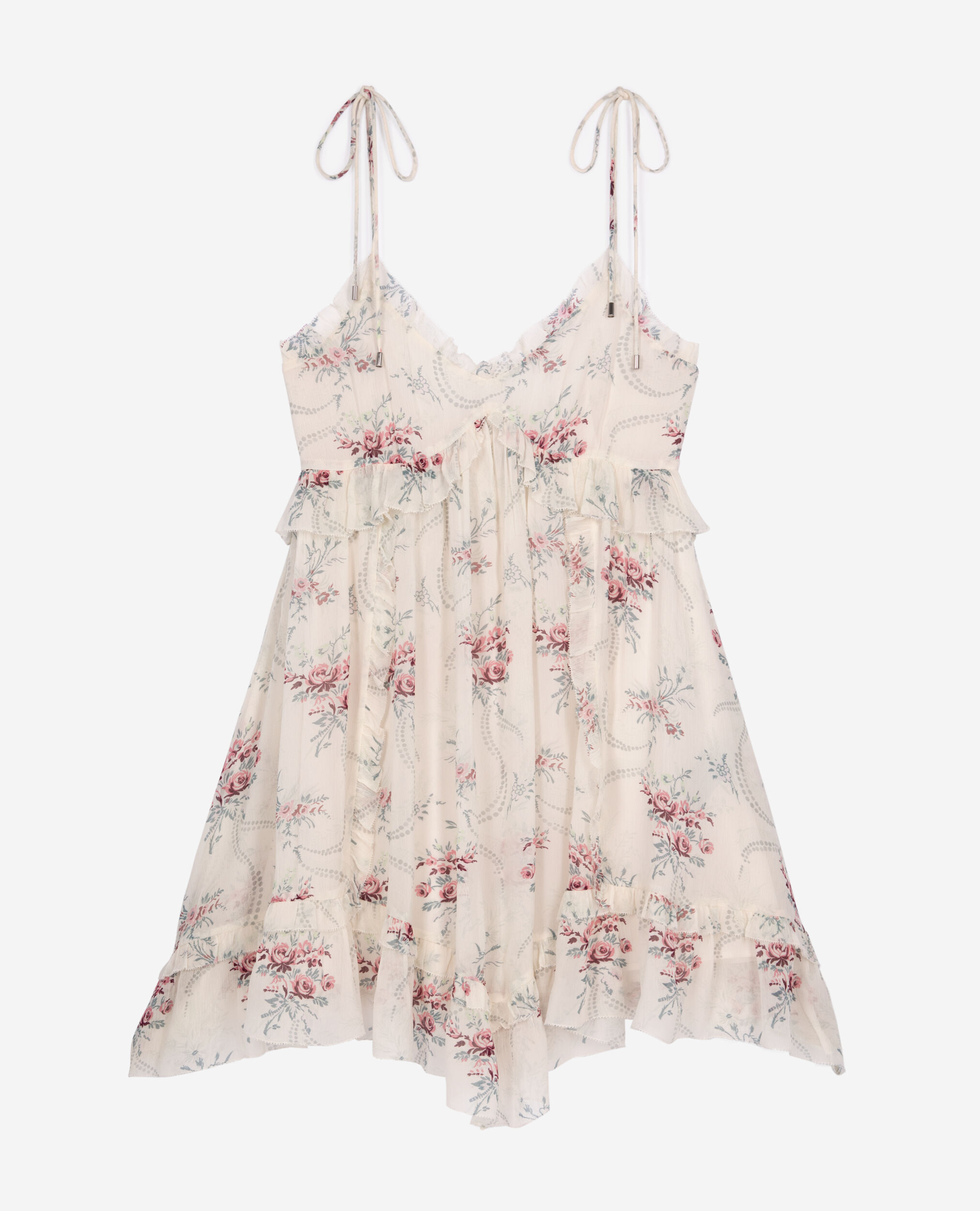 Short ecru 'Antik flowers' print dress, OFF WHITE / PINK, hi-res image number null