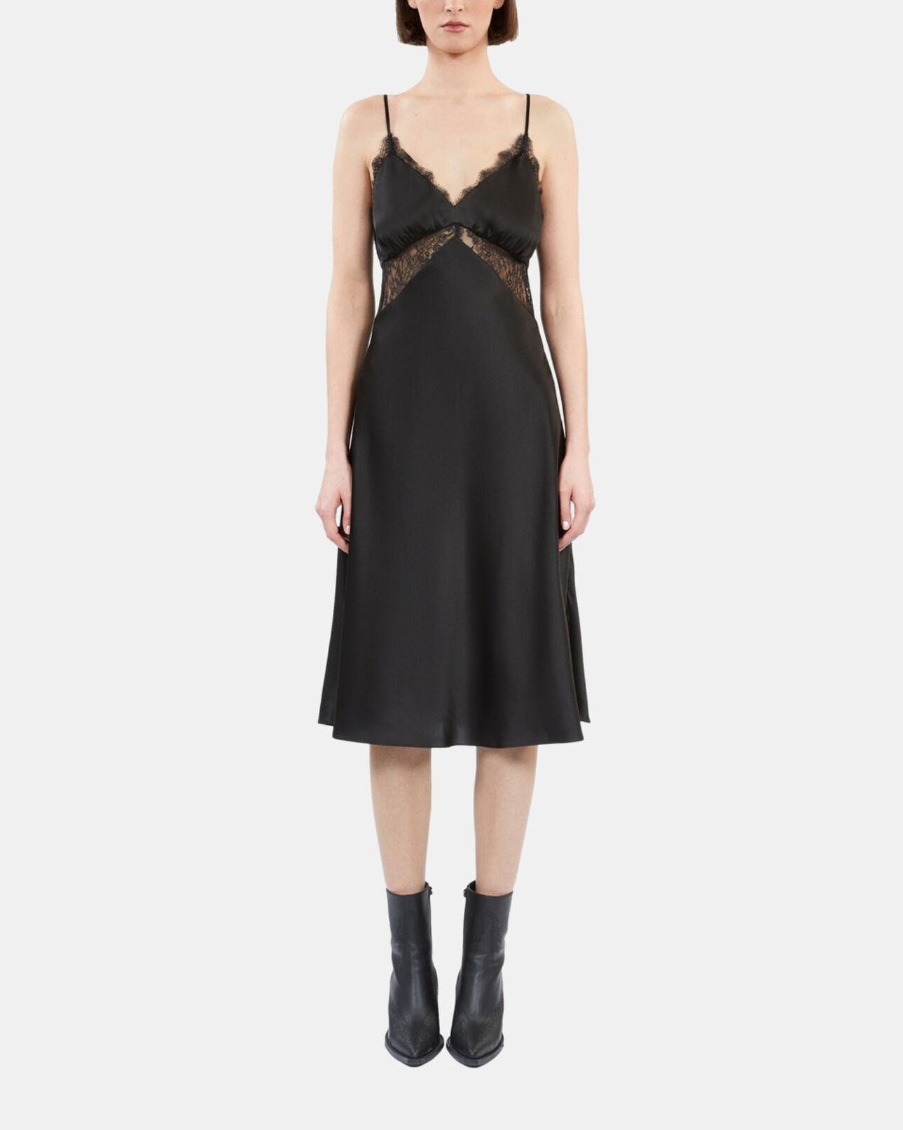 The Kooples WOMEN BLACK short black silk slip dress