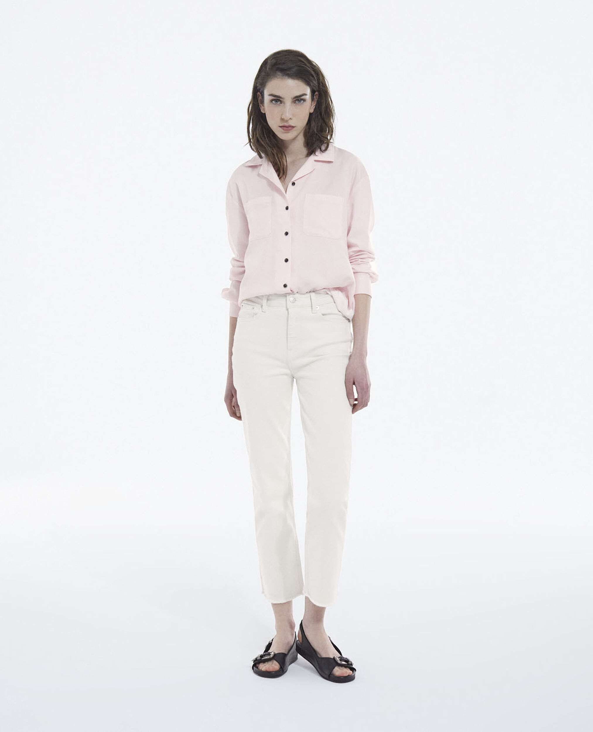 Tencel button-up pink oversized shirt, PINK, hi-res image number null