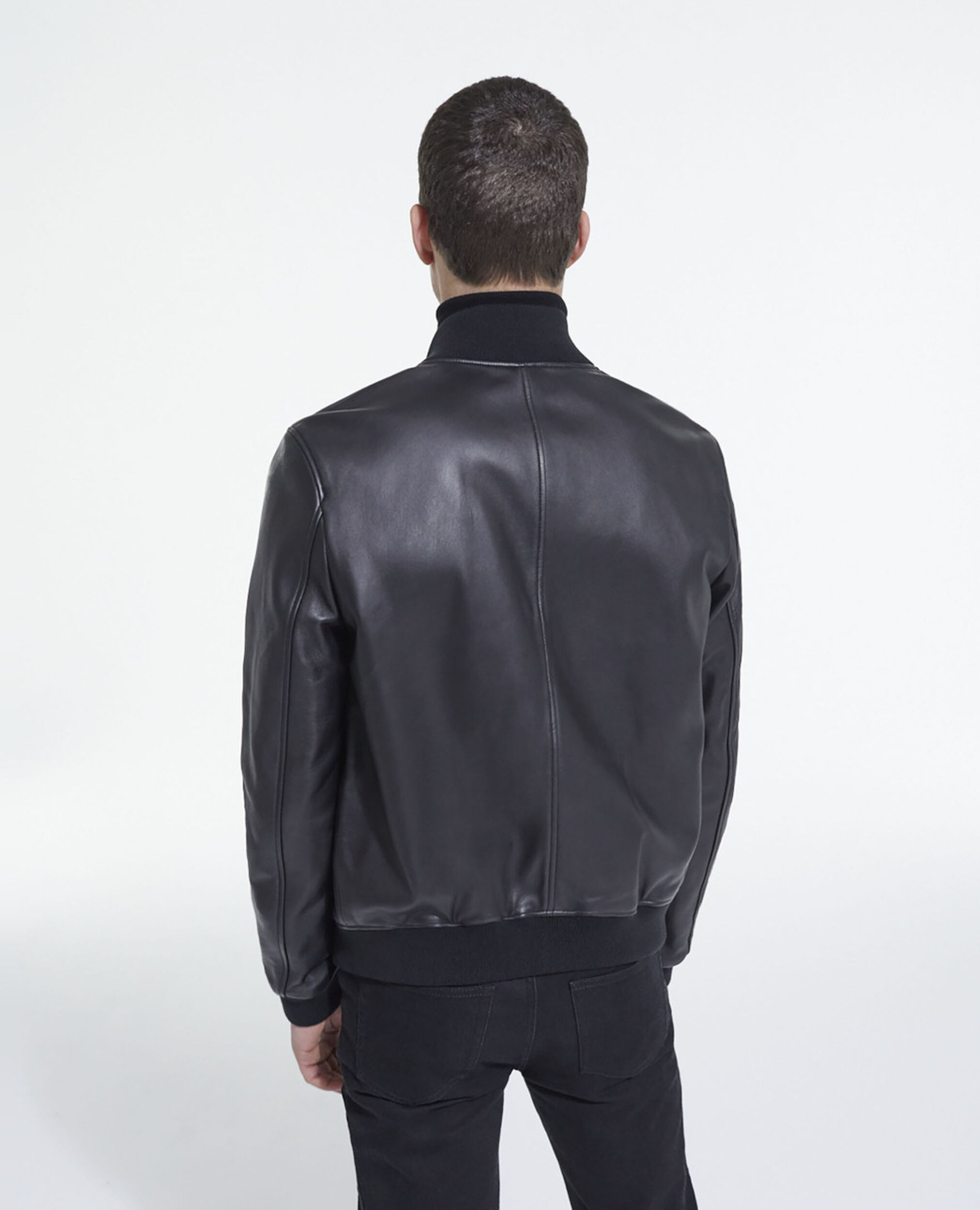 Leather jacket with leopard print lining, BLACK, hi-res image number null