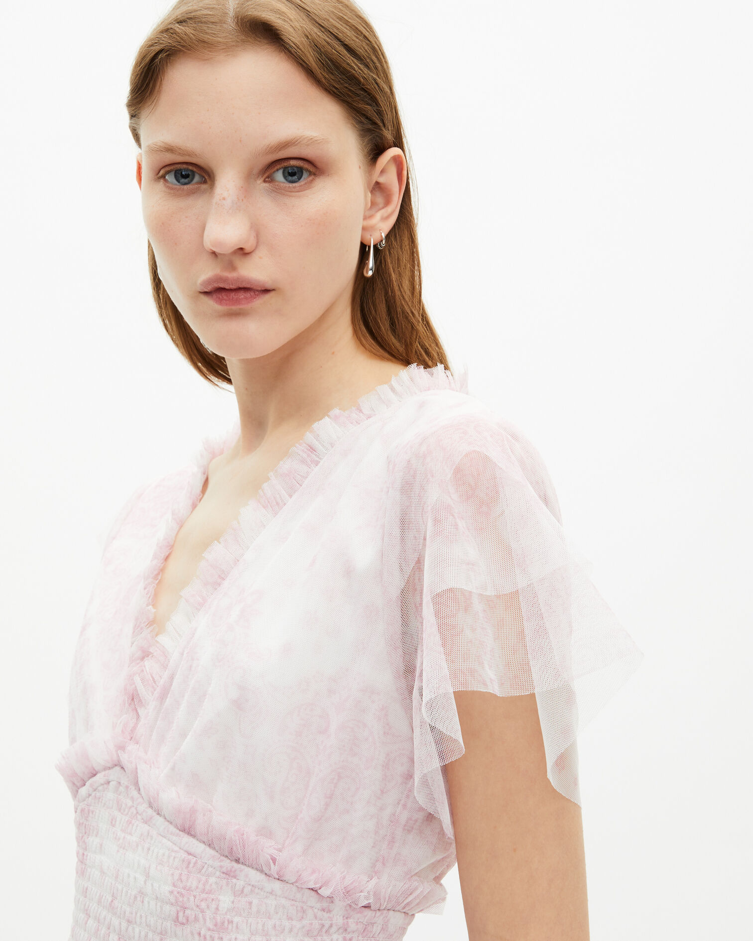 'Pale lilac' print short tulle dress, WHITE - PINK, hi-res image number null