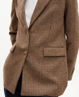 The Kooples F CAMEL MELANGE / BURGUNDY camel houndstooth tailored jacket