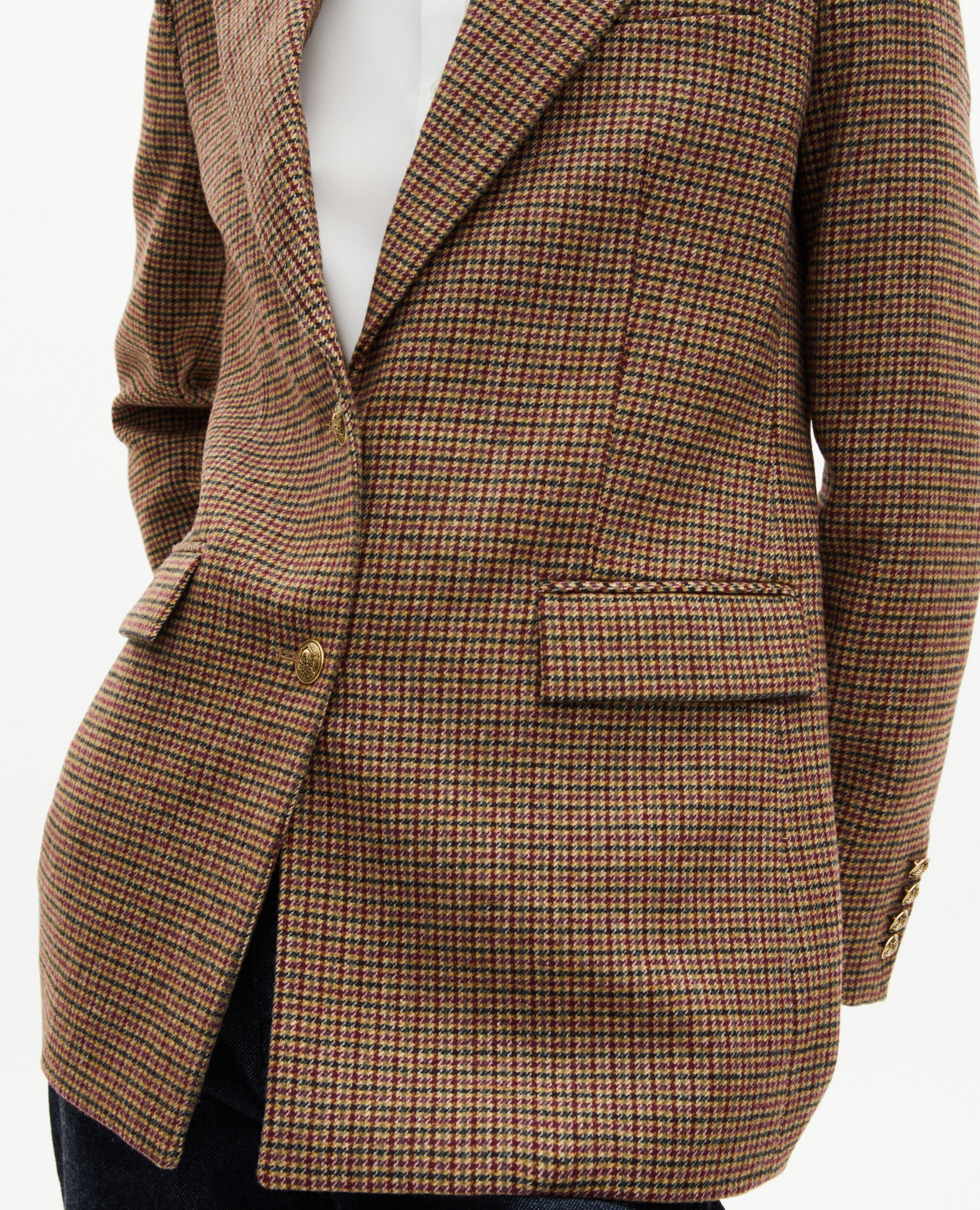 Camel houndstooth tailored jacket, CAMEL MELANGE / BURGUNDY, hi-res image number null