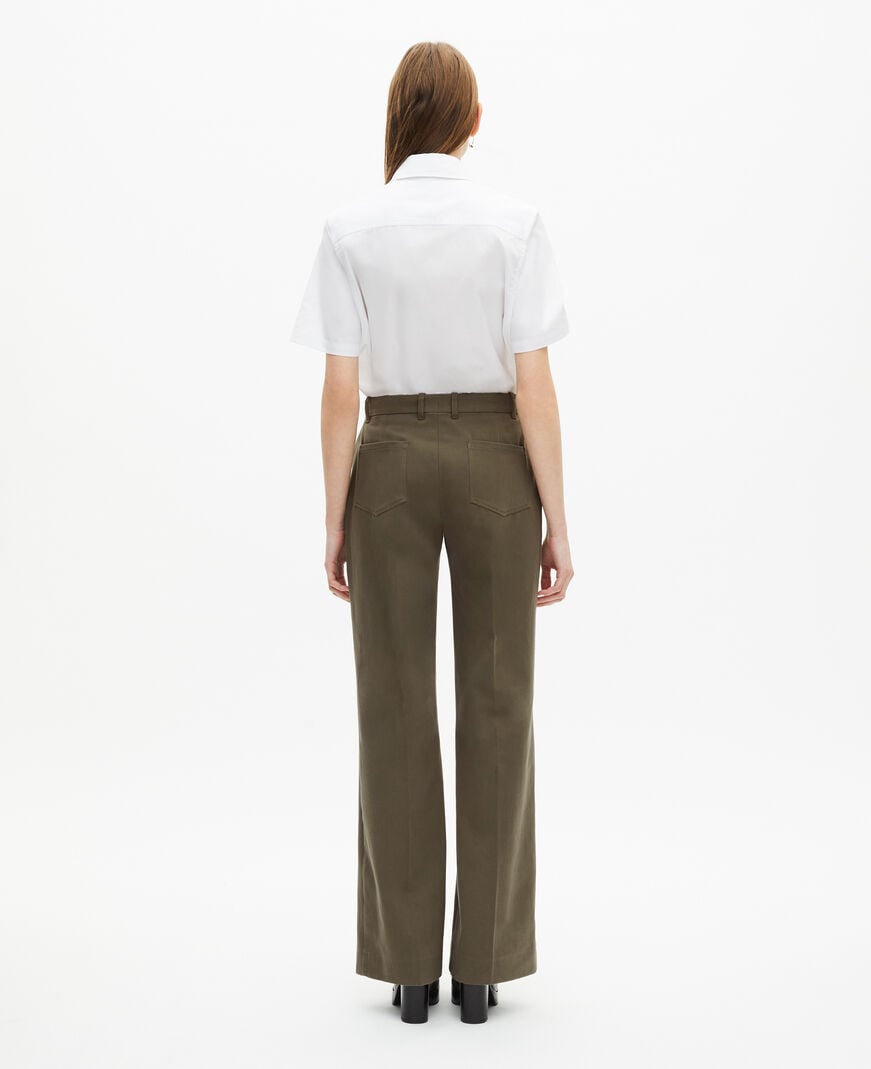 The Kooples WOMEN KAKI khaki cotton wide leg pants