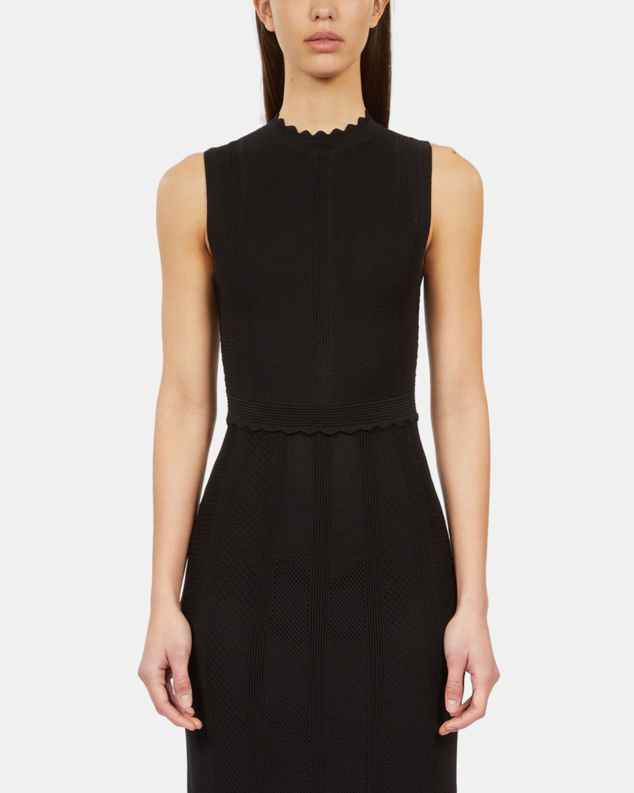The Kooples WOMEN BLACK long black openwork knit dress
