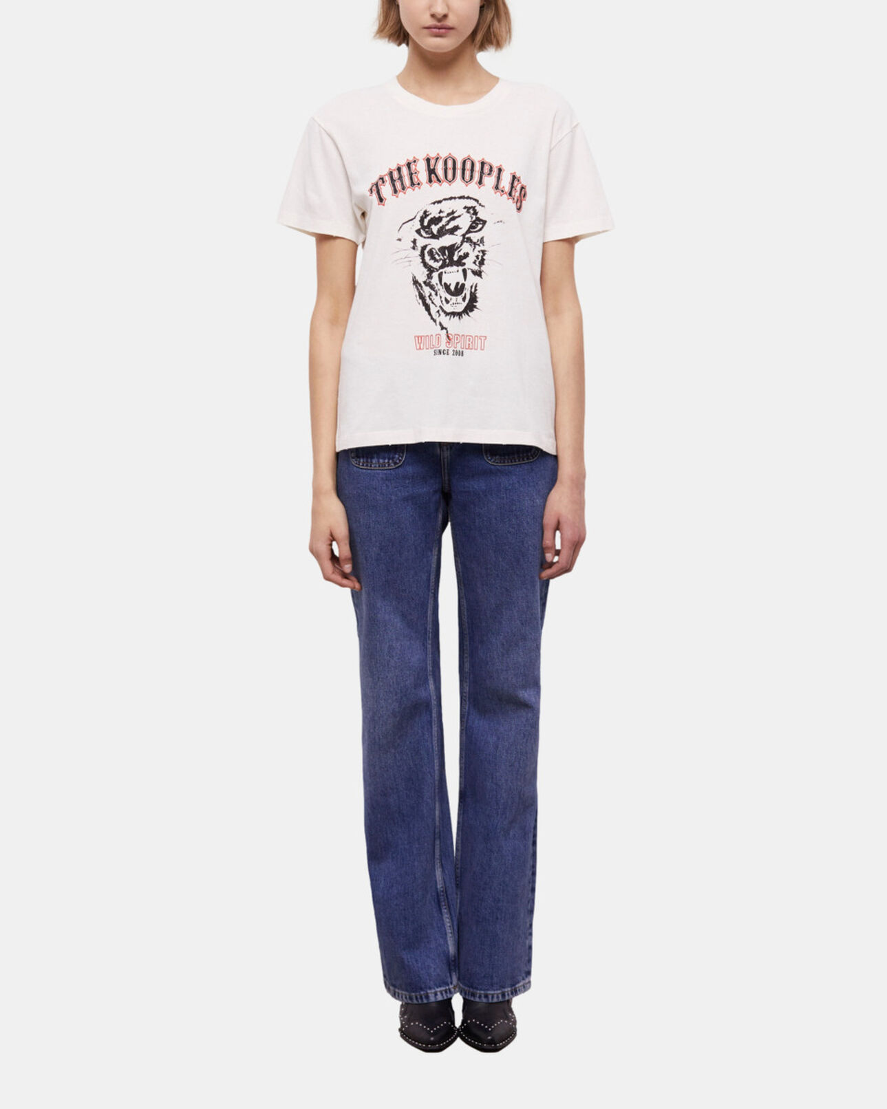 The Kooples WOMEN ECRU women's wild panther screen print ecru t-shirt