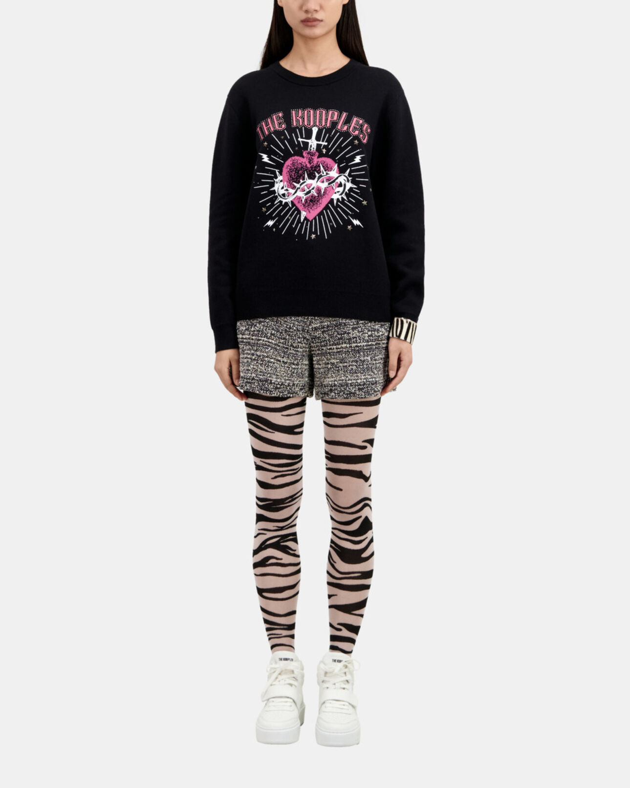 The Kooples FEMME BLACK WHITE pull noir dagger through heart avec étoiles
