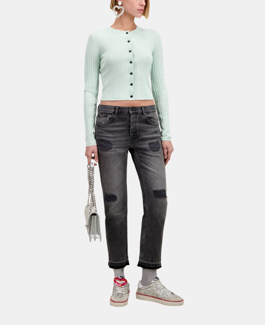 The Kooples DAMEN OCEAN hellgrüner kurzer gerippter cardigan