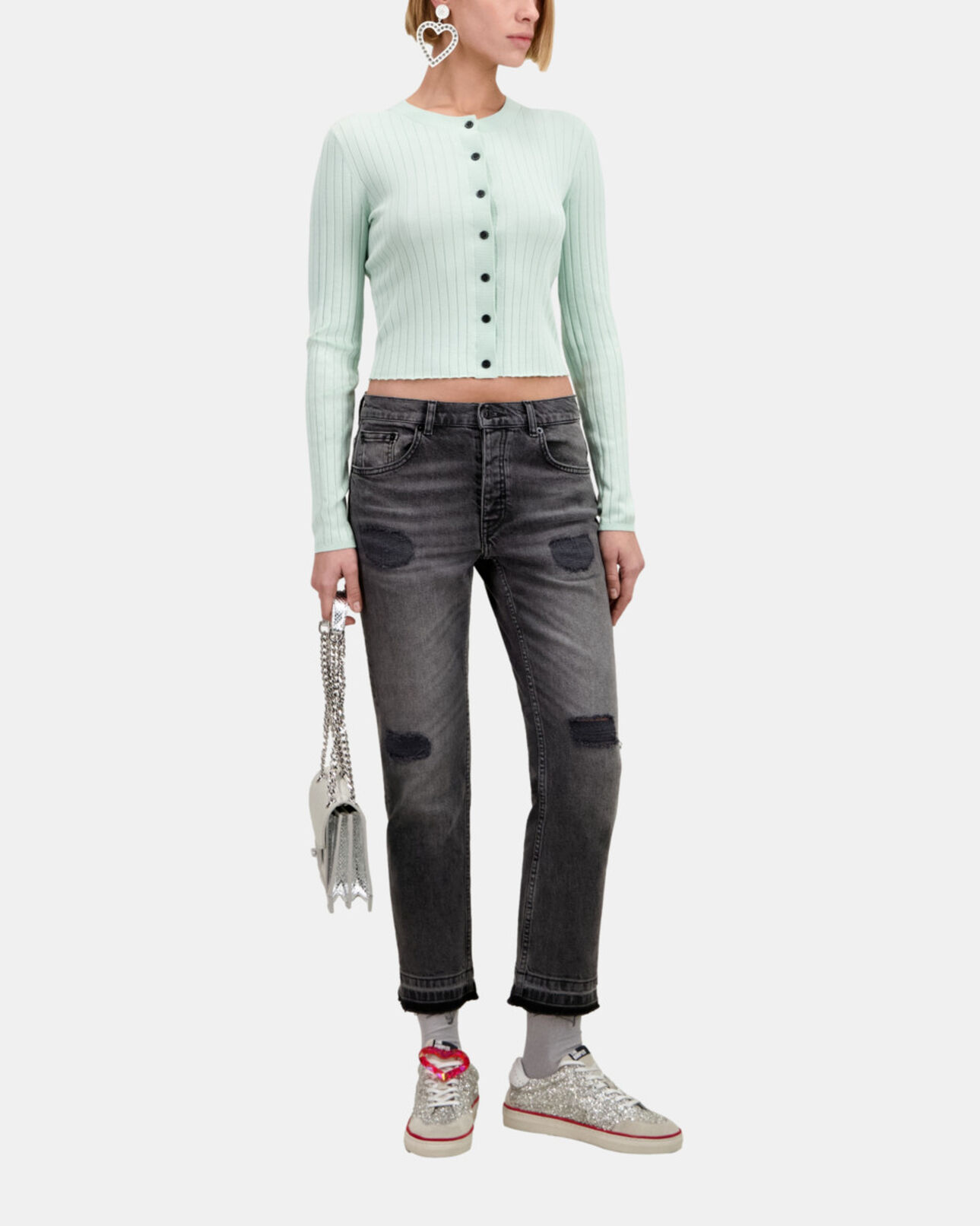 The Kooples FEMME OCEAN cardigan court côtelé vert clair