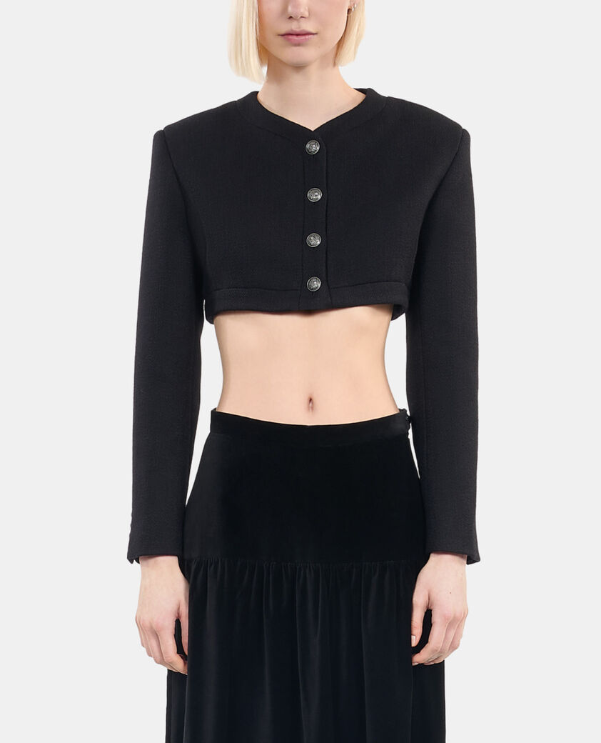 The Kooples FEMME BLACK veste en laine et coton noire