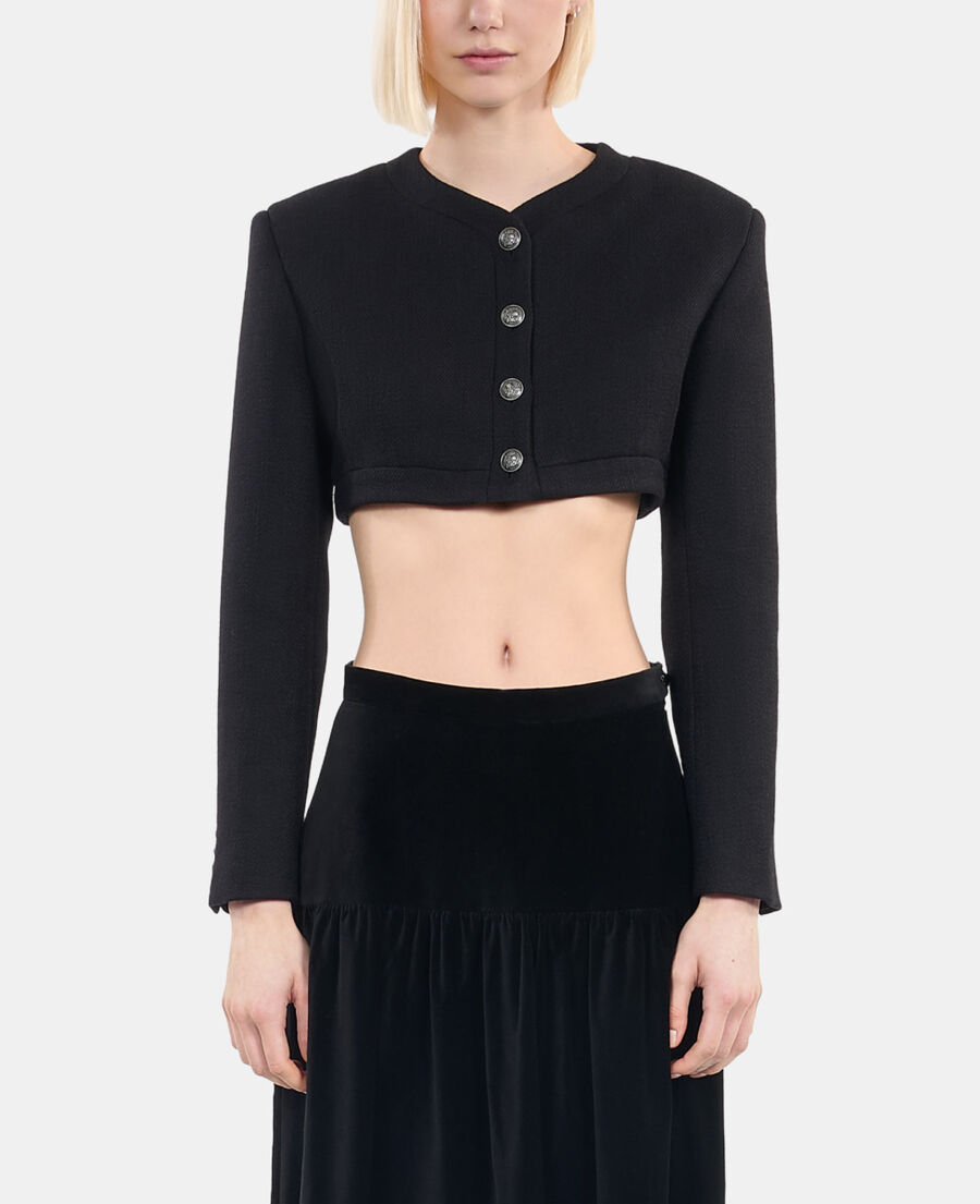 The Kooples FEMME BLACK veste en laine et coton noire