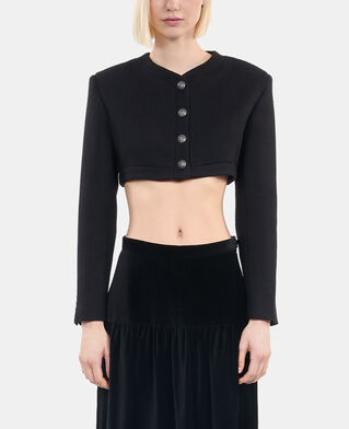 The Kooples FEMME BLACK veste en laine et coton noire