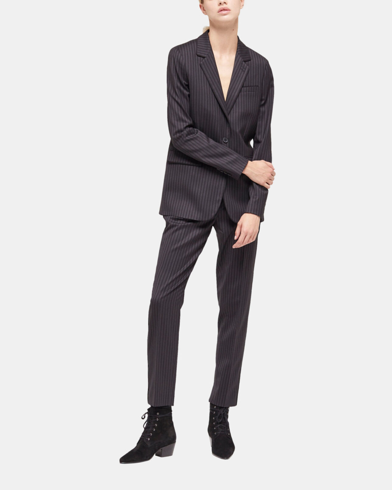 The Kooples FEMME BLACK GREY veste de costume en laine à rayures
