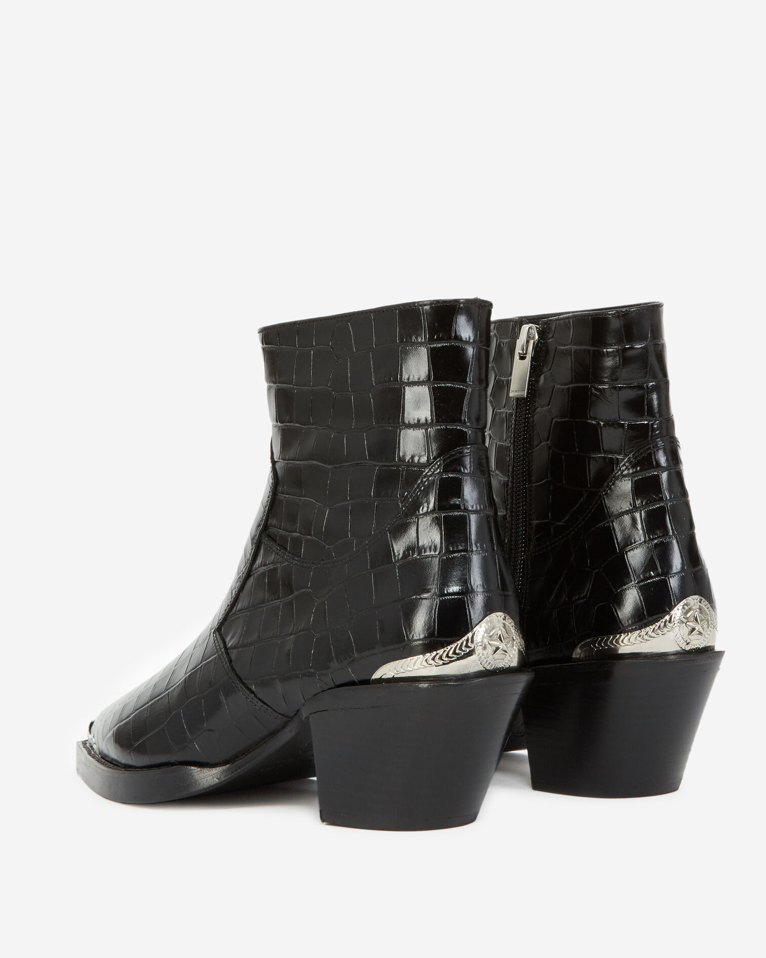Bottines noires cuir façon croco, BLACK, hi-res image number null