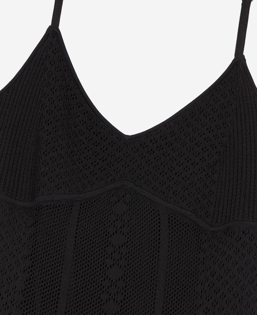The Kooples FEMME BLACK robe longue en maille ajourée noire