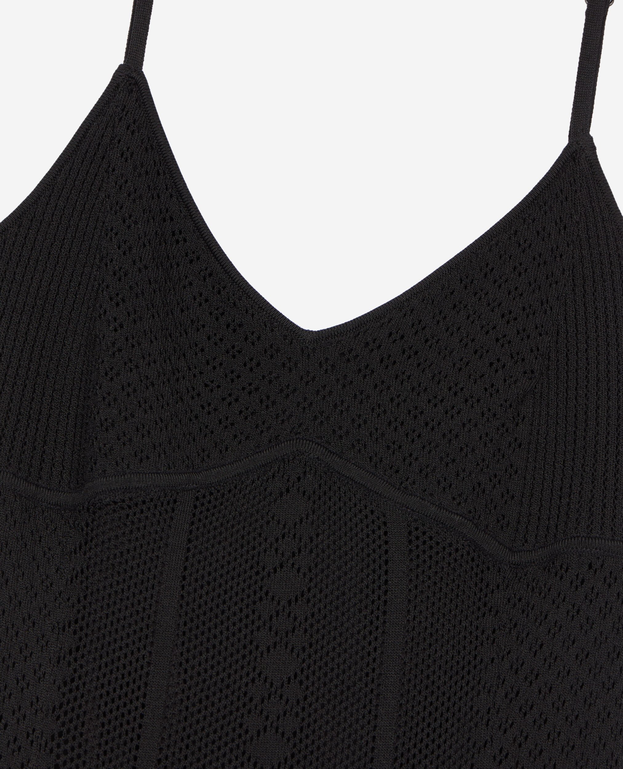 Long black openwork knit dress, BLACK, hi-res image number null