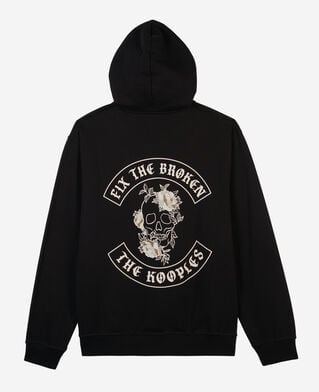 The Kooples MEN BLACK black hoodie with flower skull serigraphy