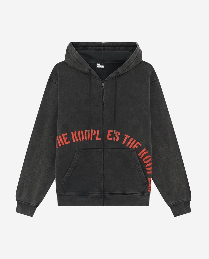 The Kooples HOMME BLACK WASHED sweatshirt zippé avec sérigraphie noir