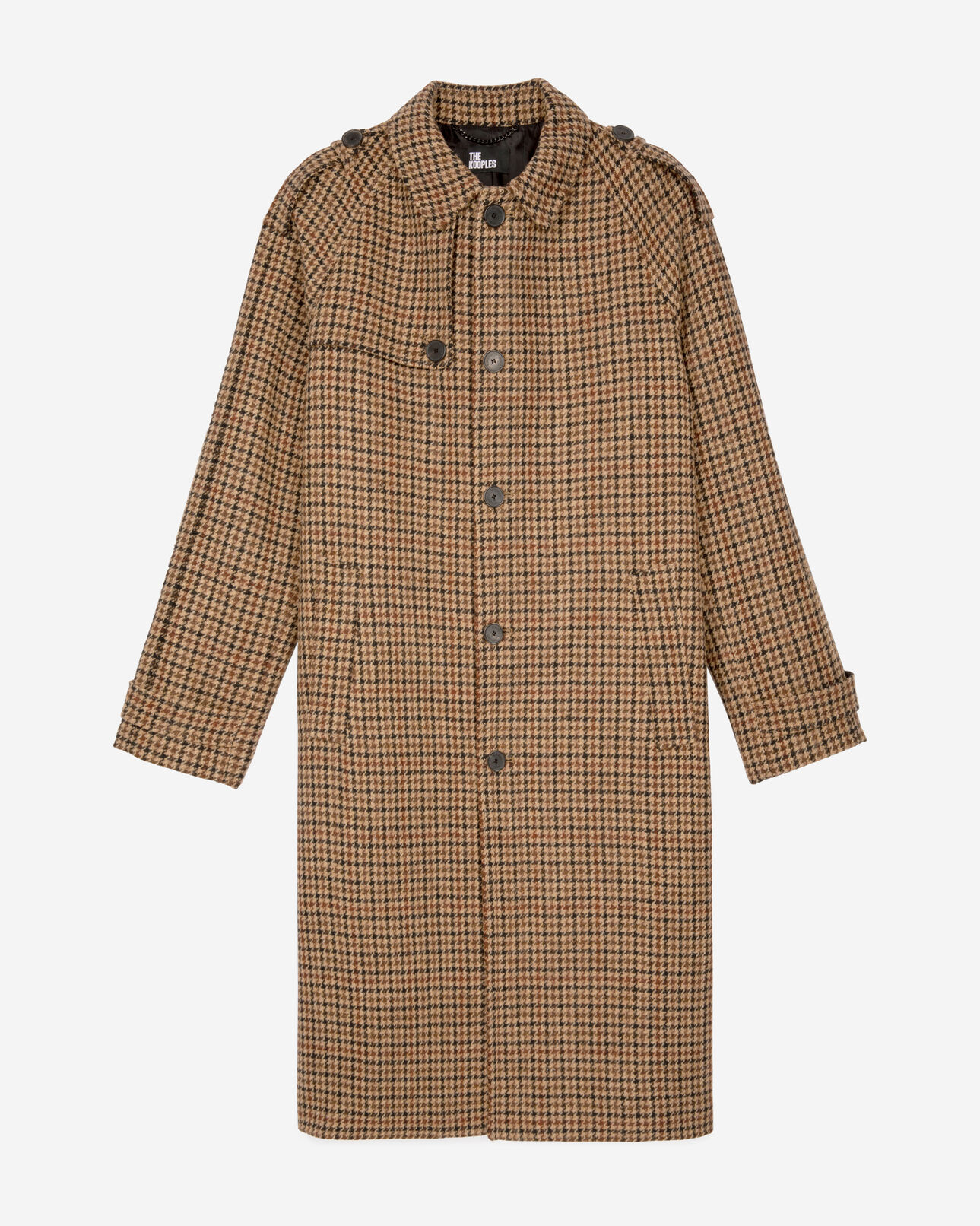 The Kooples HOMME BROWN manteau long en laine à pied de poule marron the kooples x harris tweed