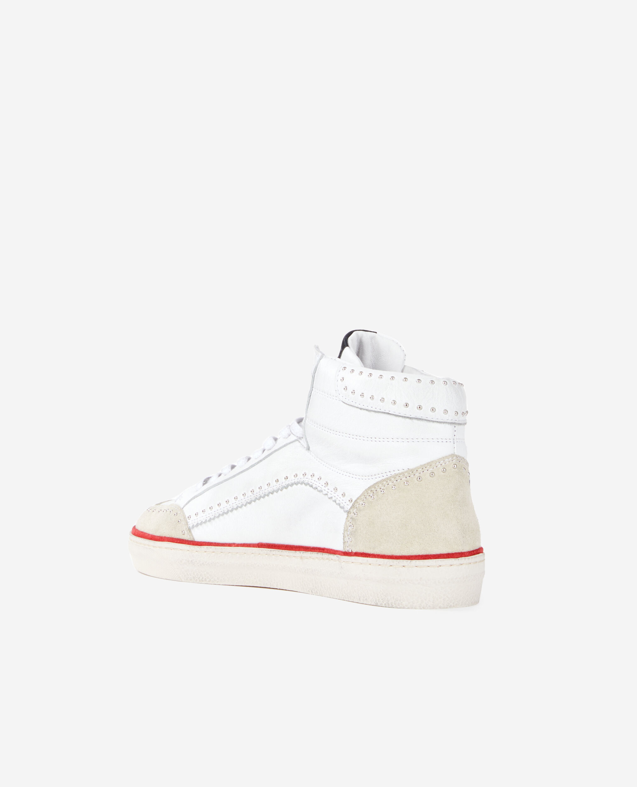White leather high-top sneakers with stars , WHITE, hi-res image number null
