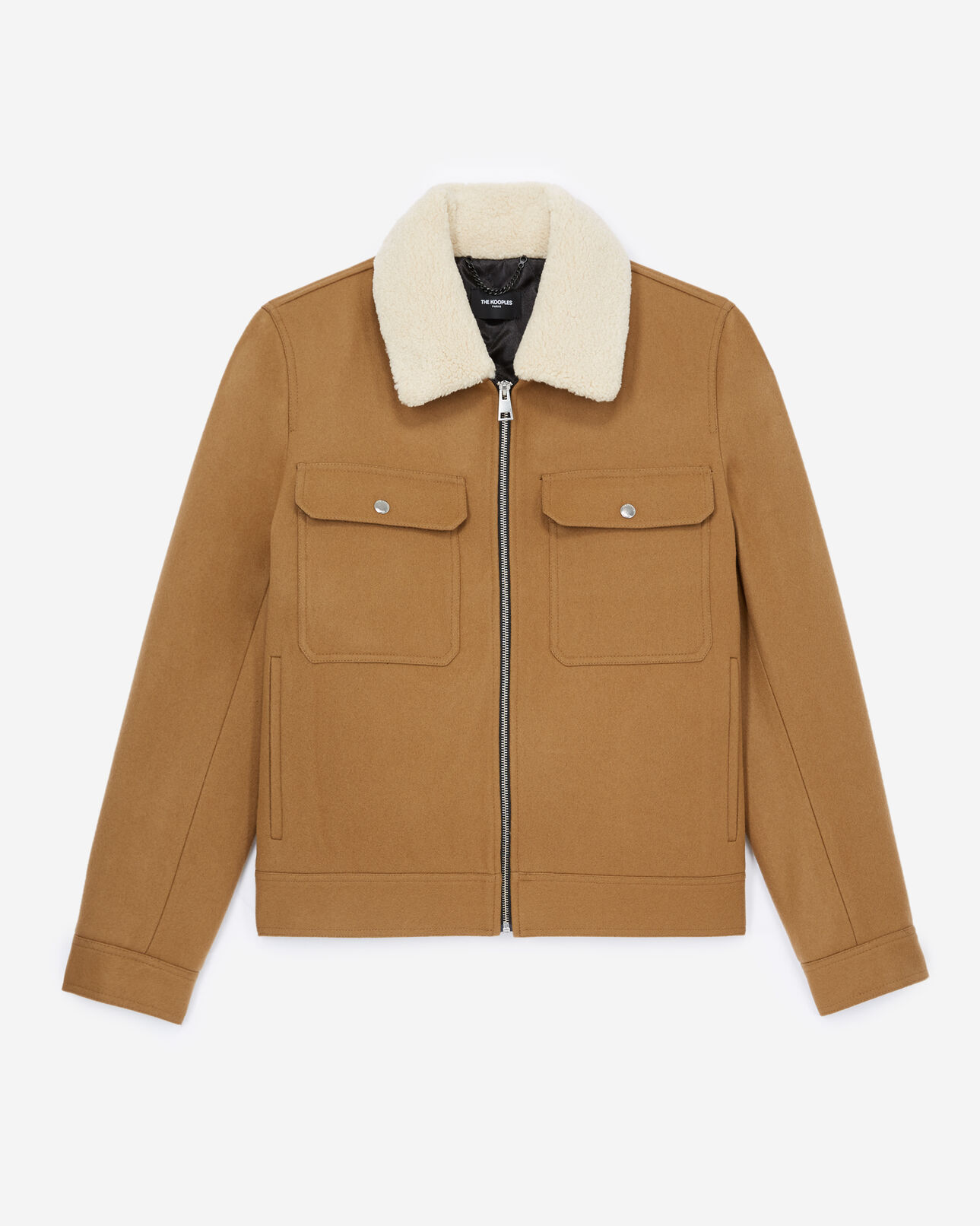 The Kooples MEN CAMEL camel-colored wool jacket w/sheepskin collar