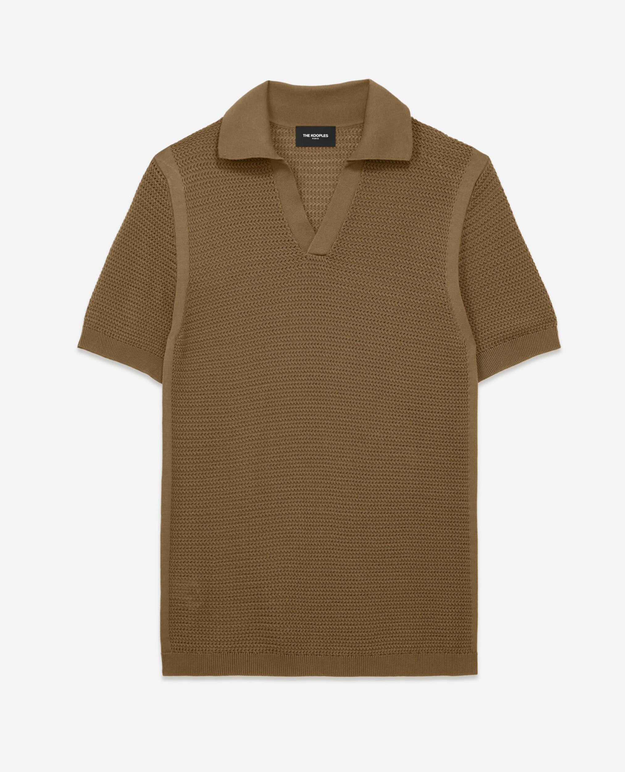 Short-sleeve camel cotton sweater, CAMEL, hi-res image number null