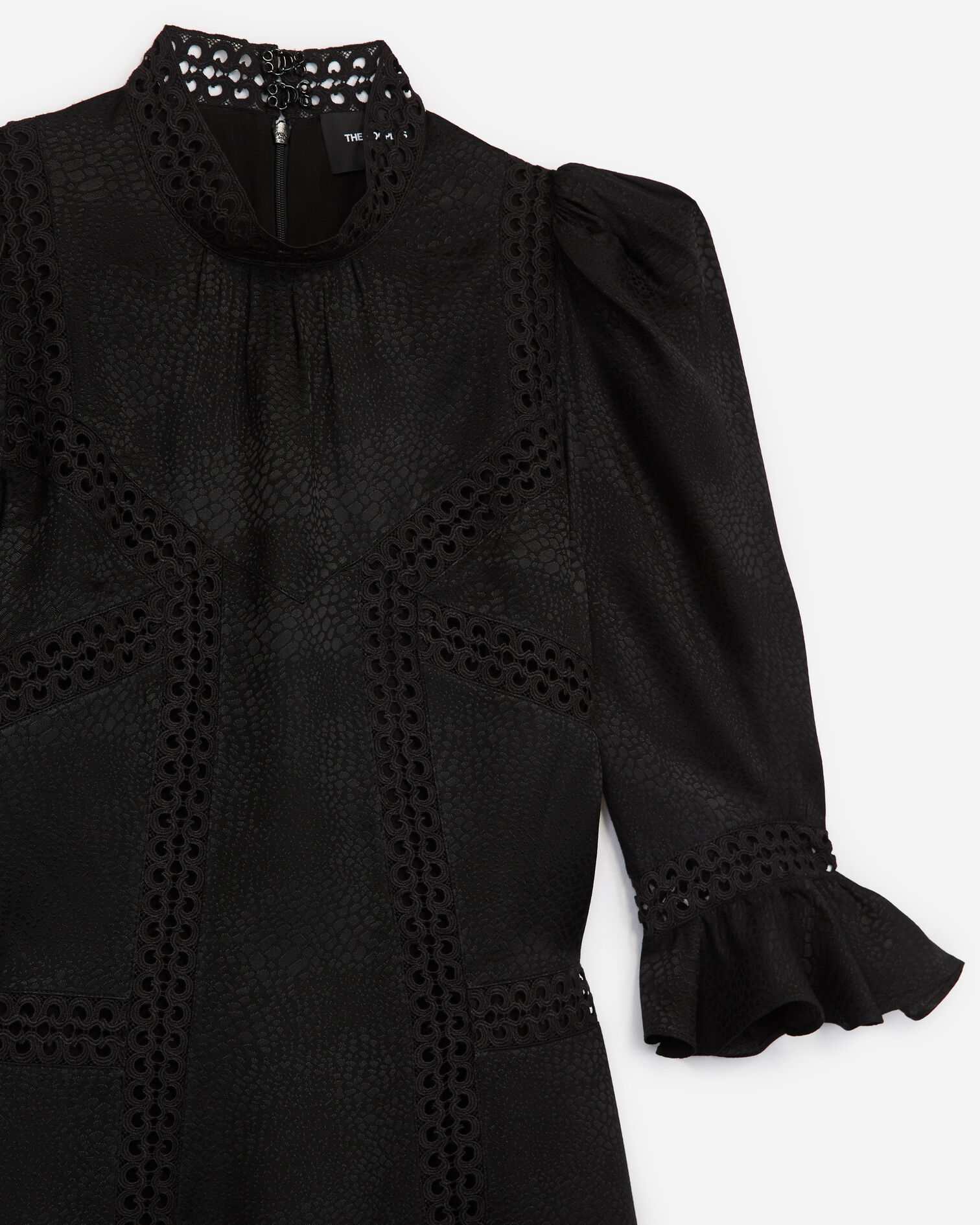 Robe courte habillée noire col montant, BLACK, hi-res image number null