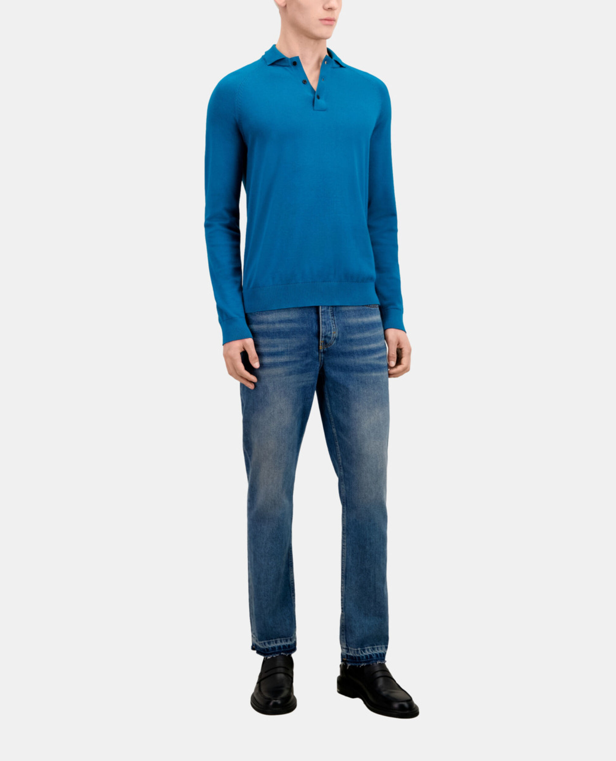 Polo bleu en maille, MEDIUM BLUE, hi-res image number null