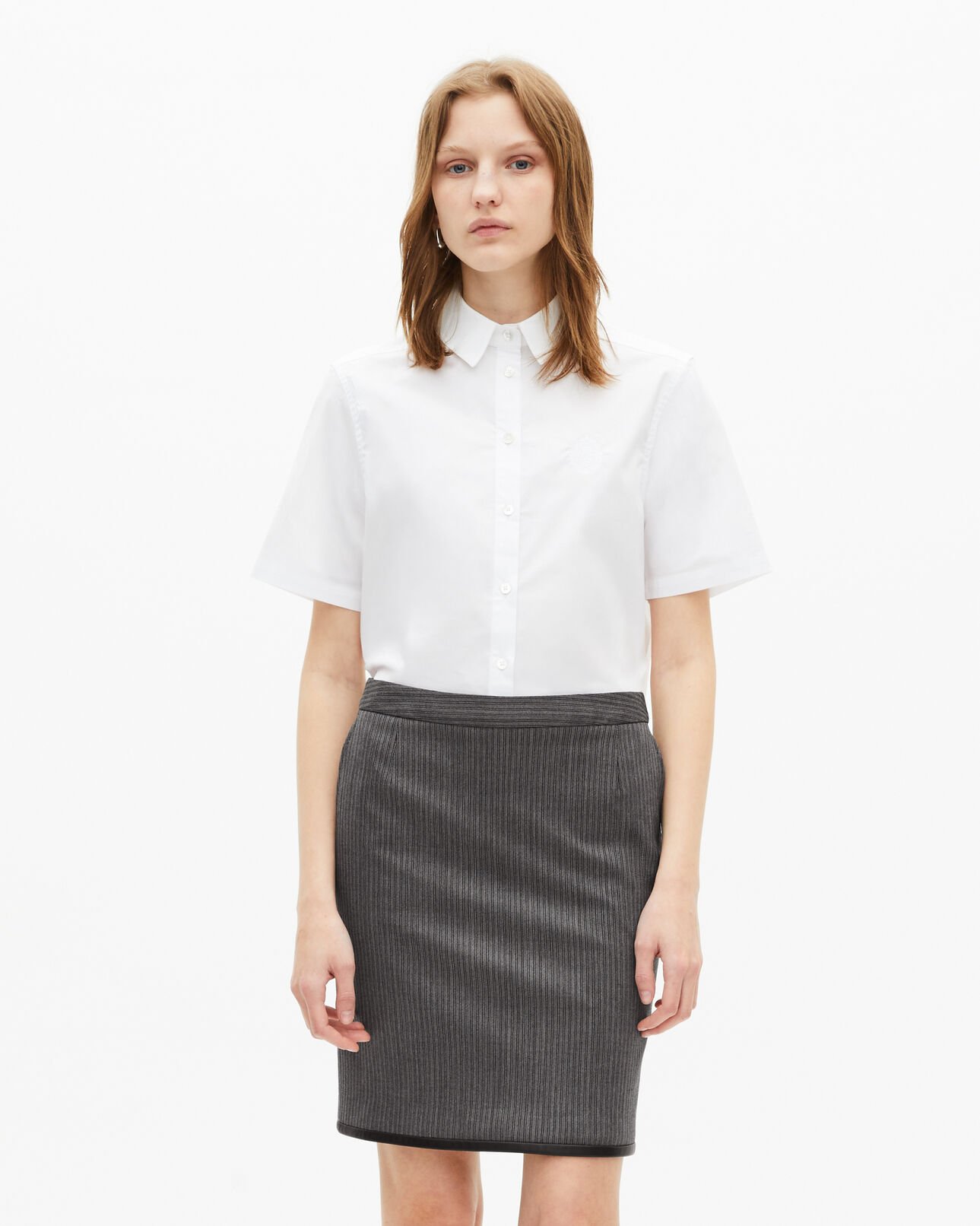 The Kooples WOMEN DARK GREY short gray striped skirt