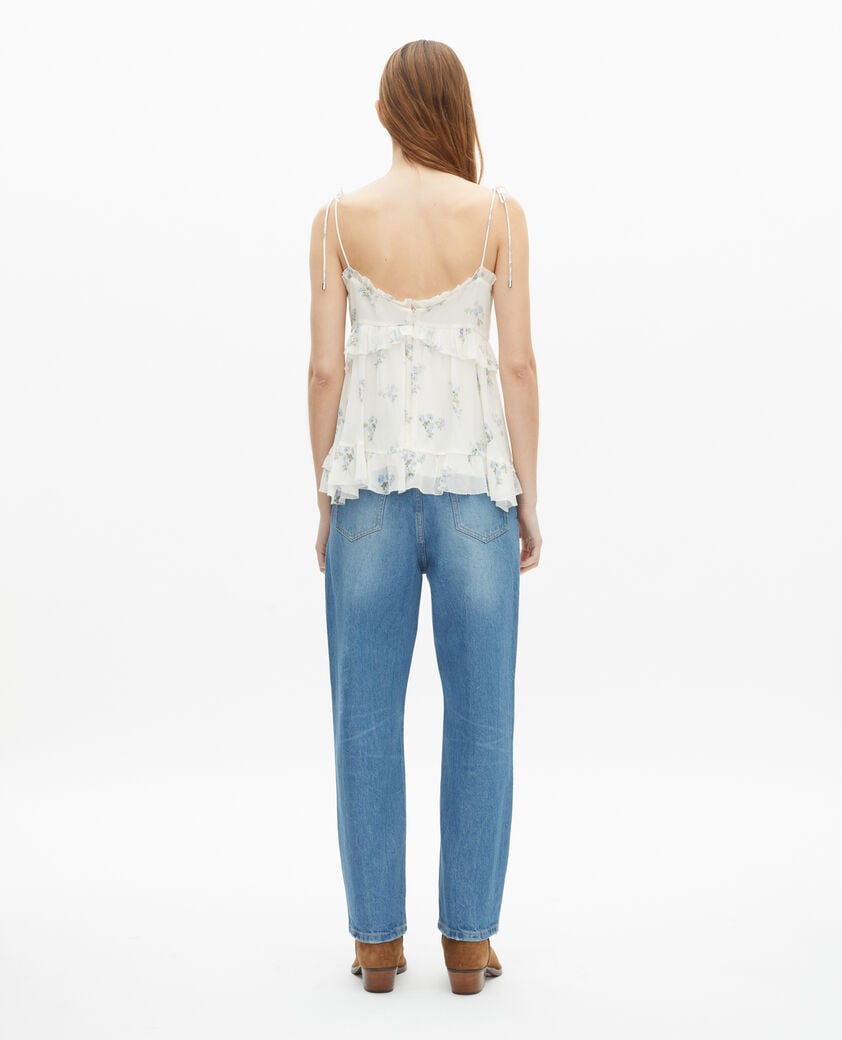 The Kooples WOMEN WHITE / SKY BLUE white floral ruffle top