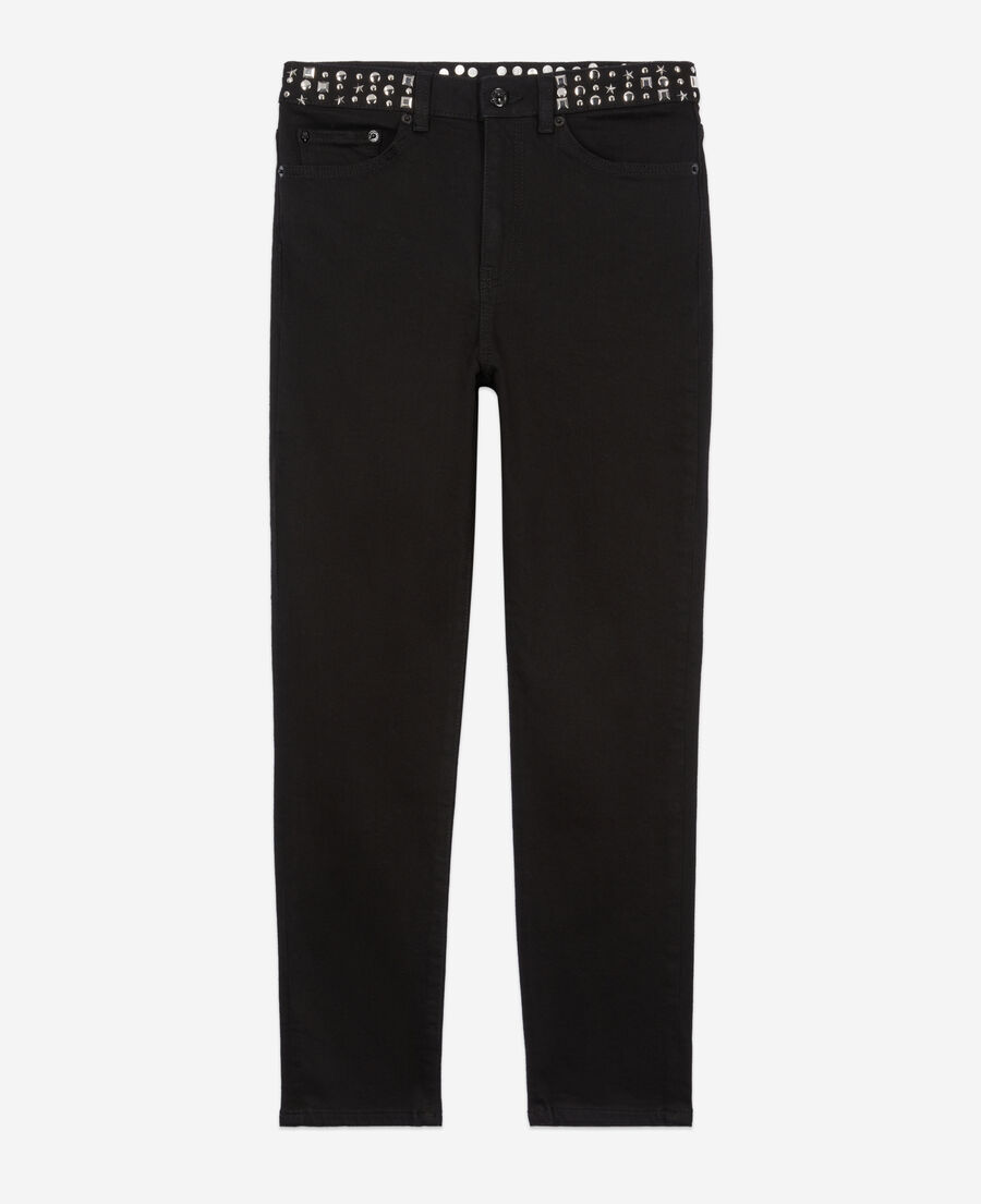The Kooples F BLACK WASHED black slim jeans with studs and stars