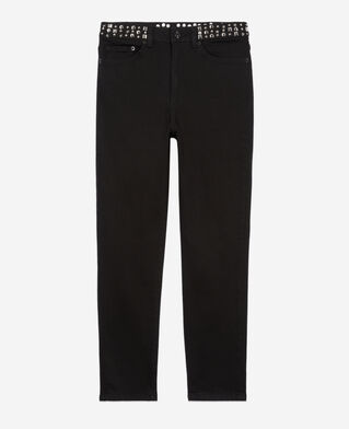 The Kooples F BLACK WASHED black slim jeans with studs and stars