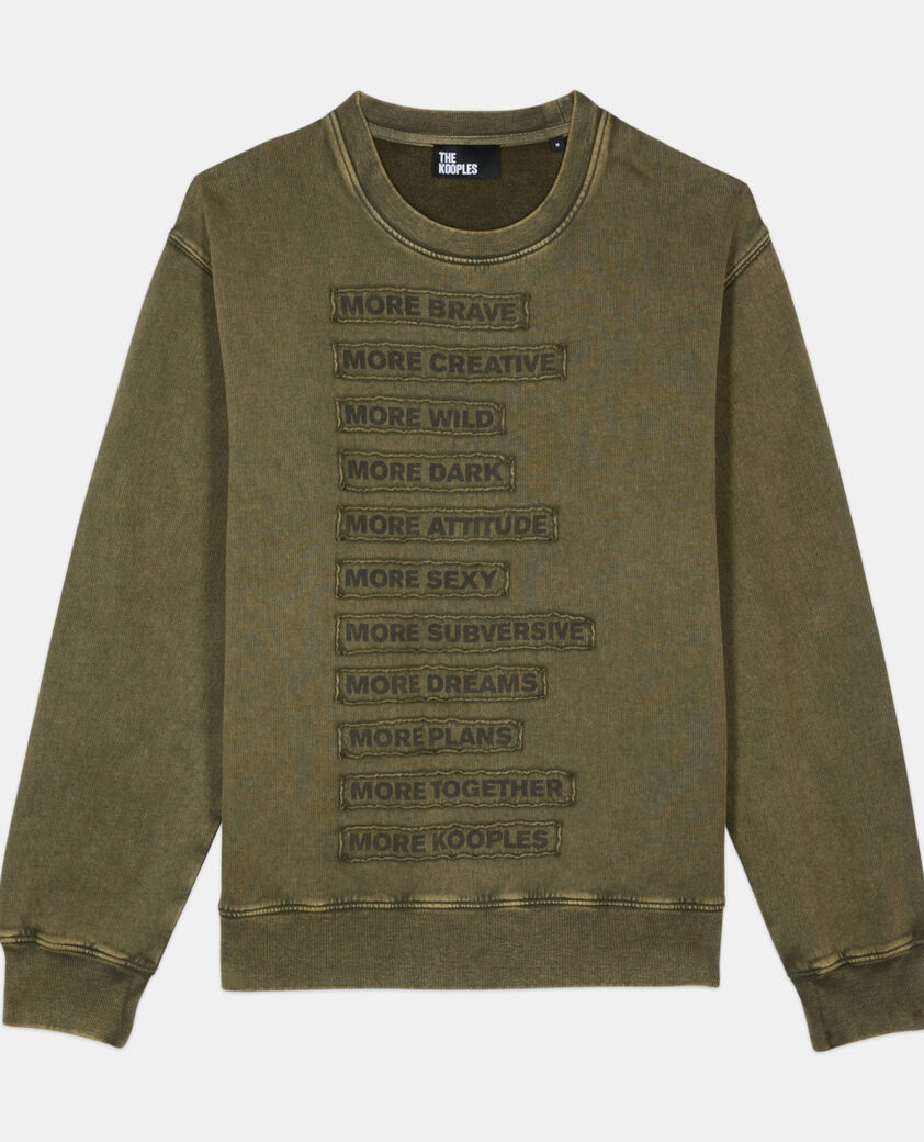 The Kooples HERREN OLIVE NIGHT khakifarbenes sweatshirt mit aufnähern