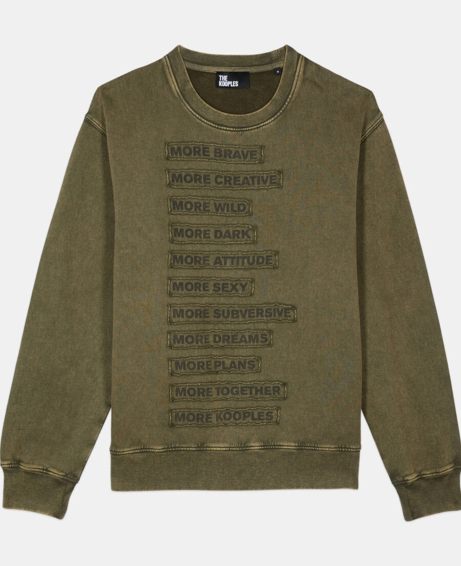 The Kooples HOMME OLIVE NIGHT sweatshirt à patchs kaki