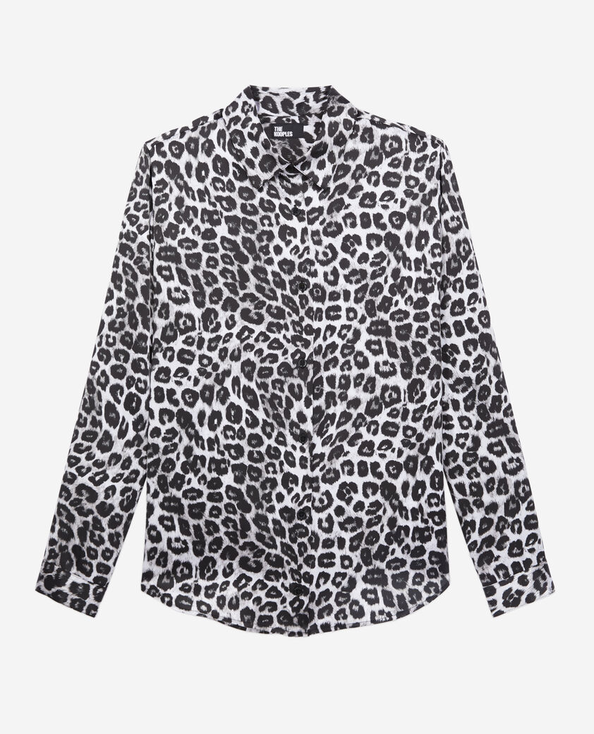 The Kooples FEMME BLACK WHITE LEOPARD chemise imprimée en soie