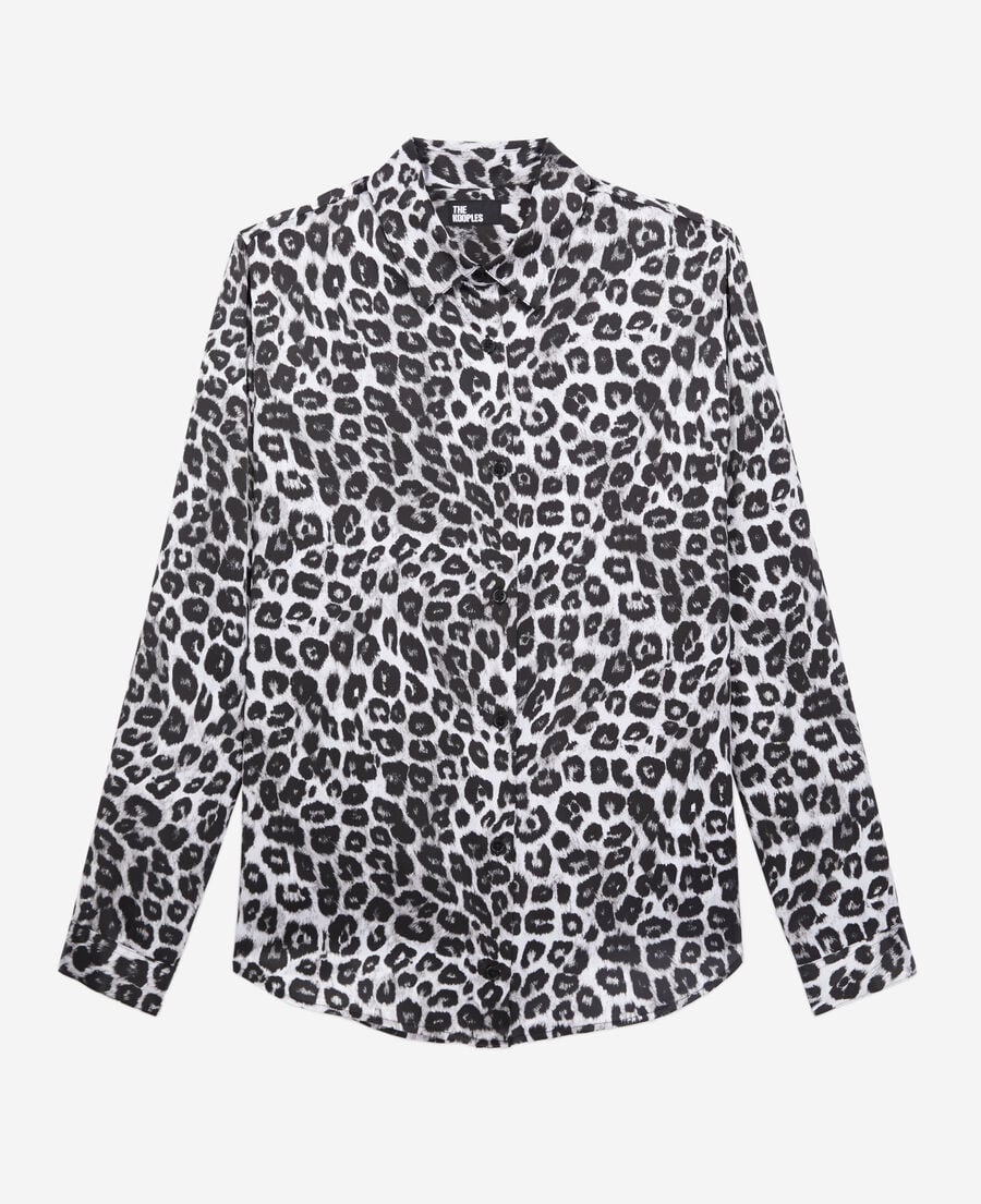 The Kooples DAMEN BLACK WHITE LEOPARD seidenhemd mit print