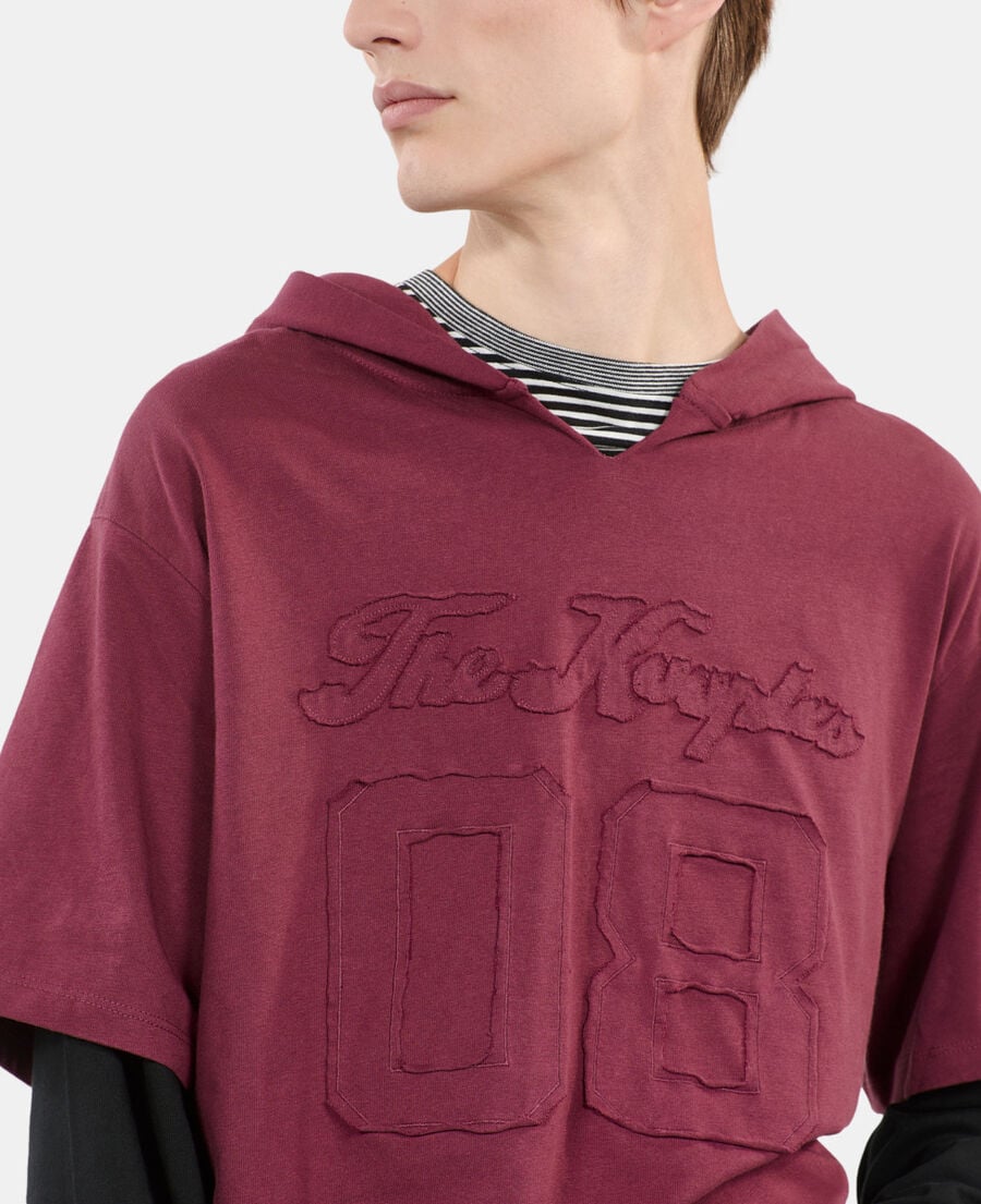 The Kooples HERREN BURGUNDY lang&auml;rmeliges, bordeauxrotes kapuzen-t-shirt