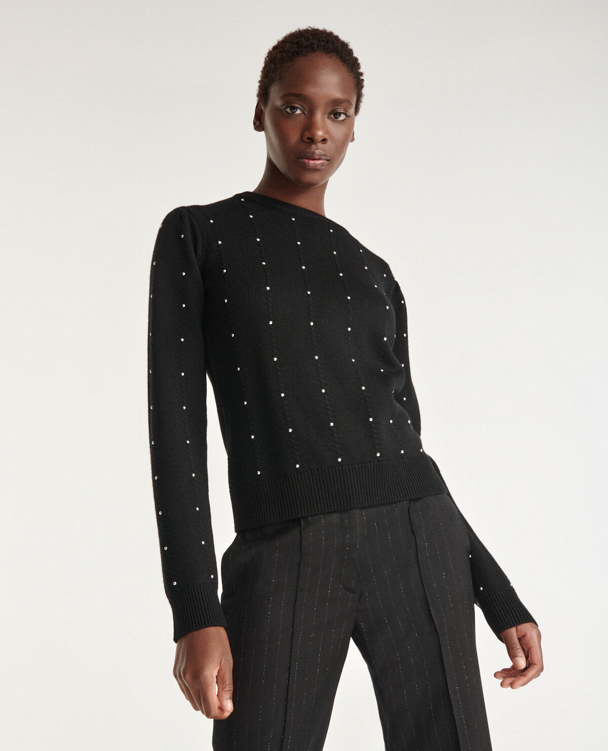 Black sweater with gathering stud detail The Kooples UK