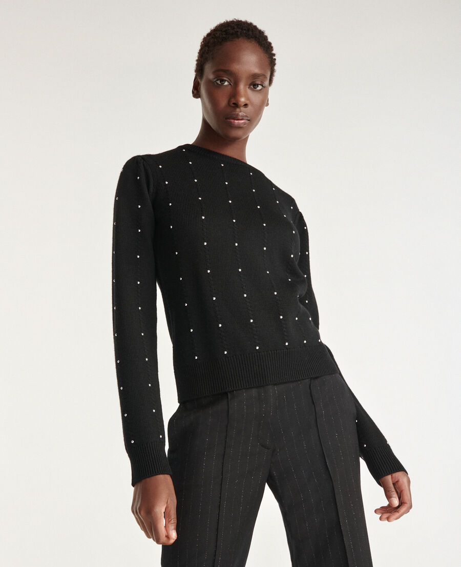 black sweater with gathering - stud detail