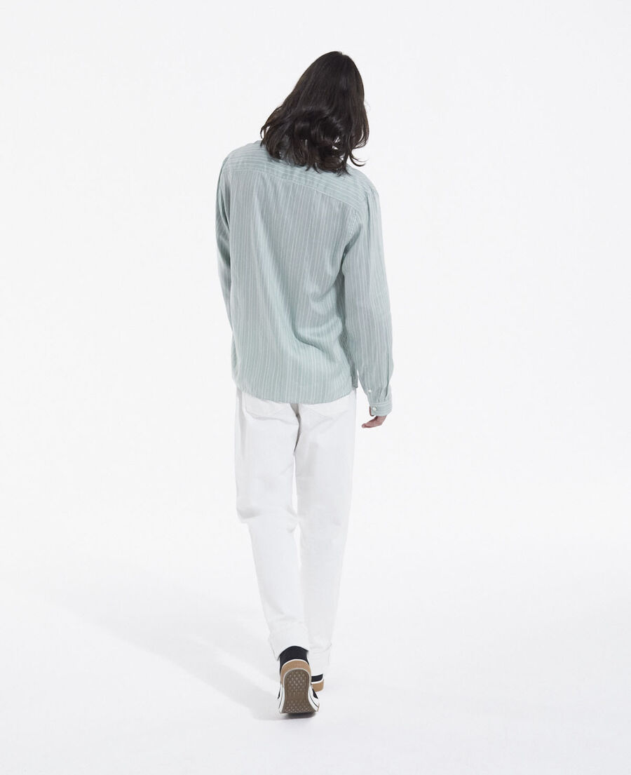 The Kooples HOMME BLUE/GREEN chemise verte et blanche fluide col cubain