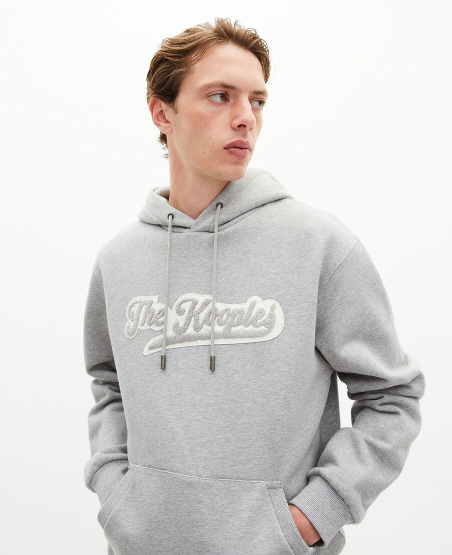 The Kooples MEN GREY MELANGE hooded sweatshirt with grey patch