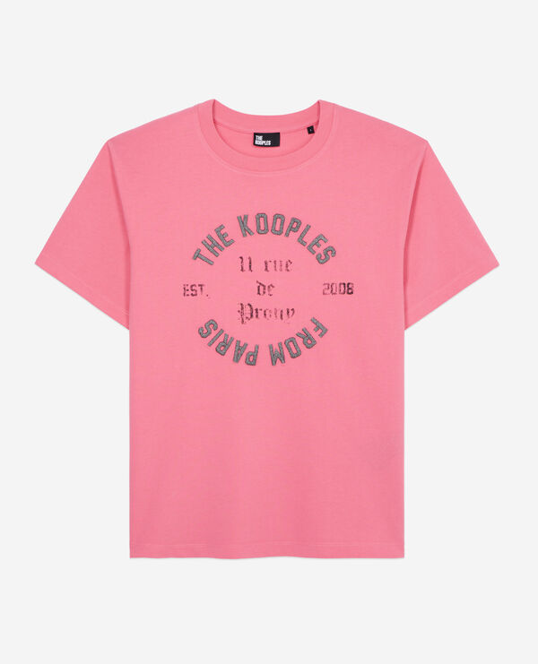 t-shirt femme rose avec sérigraphie 11 rue de prony