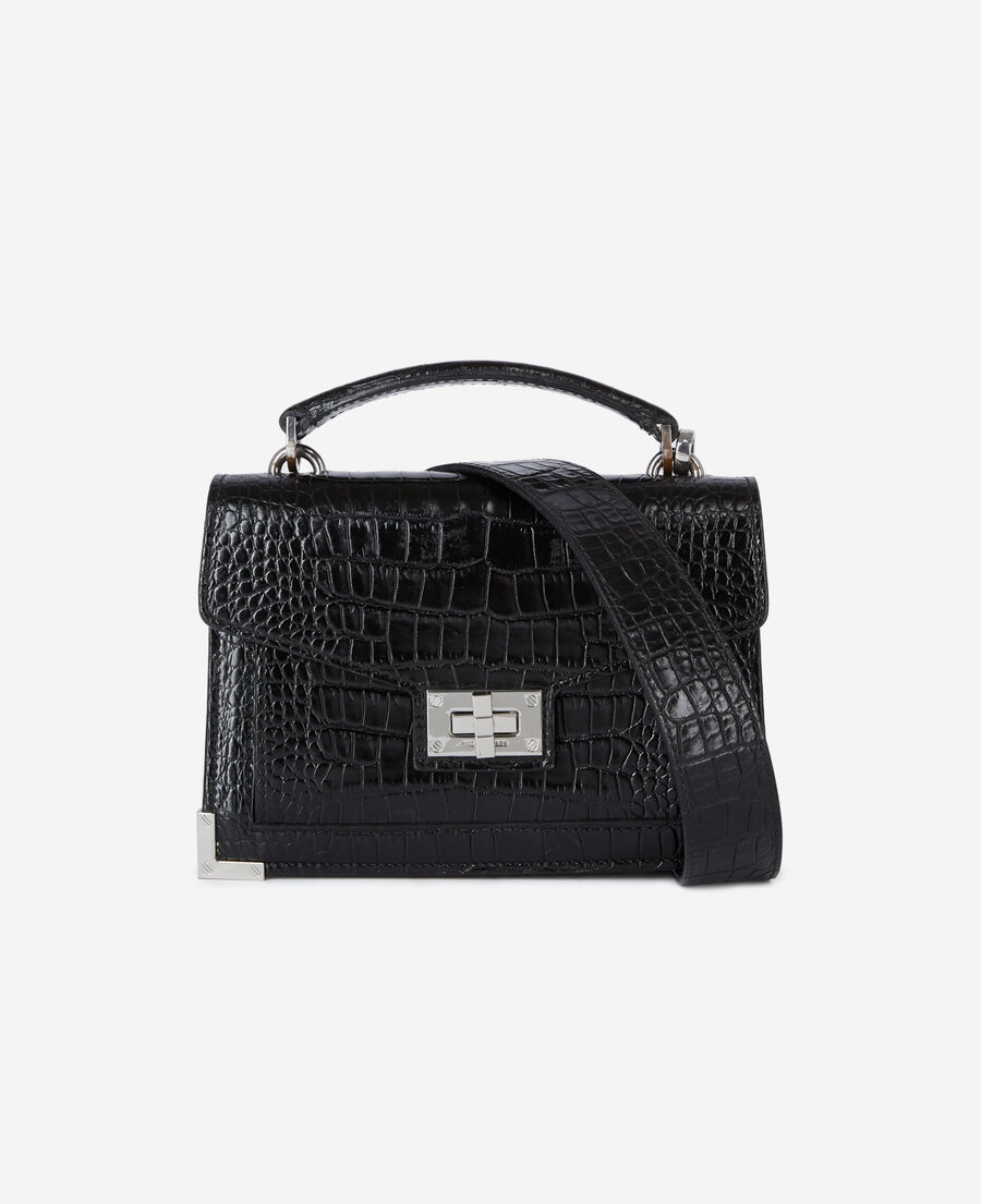 The Kooples WOMEN BLACK emily small crocodile-effect bag in black leather